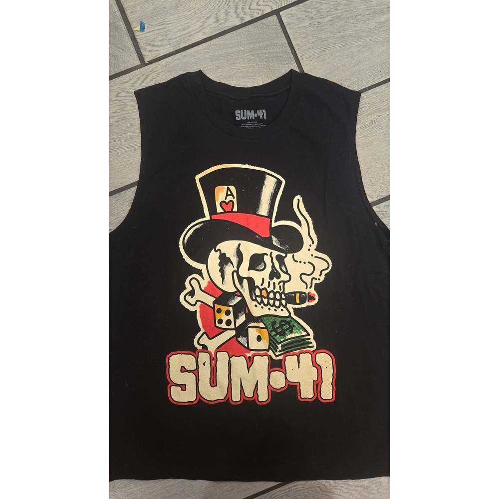 Sum 41 Band Tank Top Mens Small Black Skull Top Hat Graphic Muscle Tee Cotton